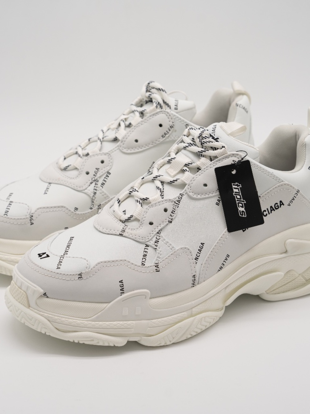 Balenciaga Triple S White All Over Logo Leather Sneakers Men's size 47eu 14 US